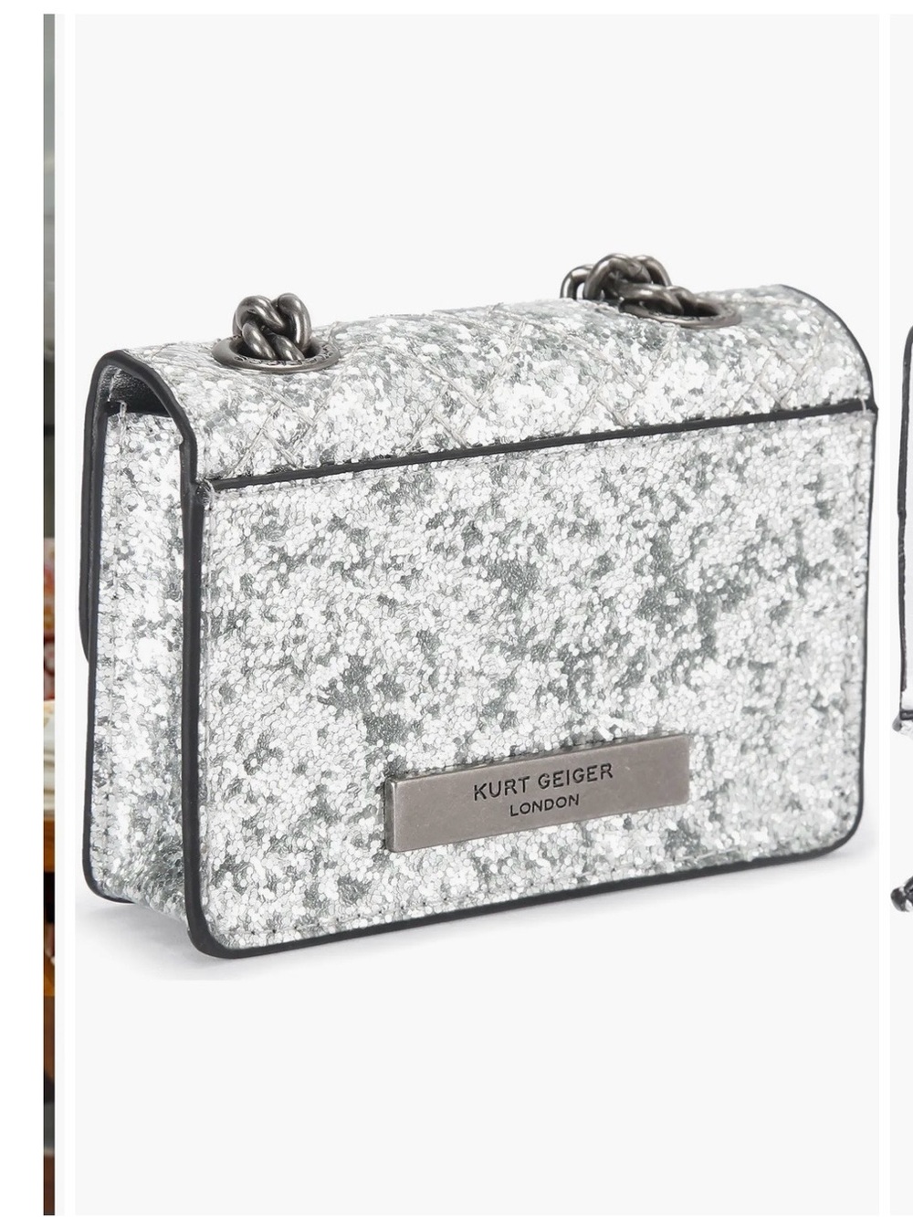 Kurt Geiger Silver Sparkle Chain Crossbody Bag